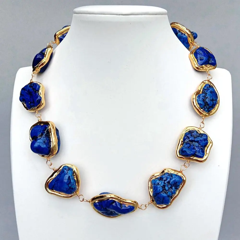 

YYGEM 25x33mm Blue Color Turquoise Freeform Beads Gold Plated Choker Necklace Chunky Necklaces Gift