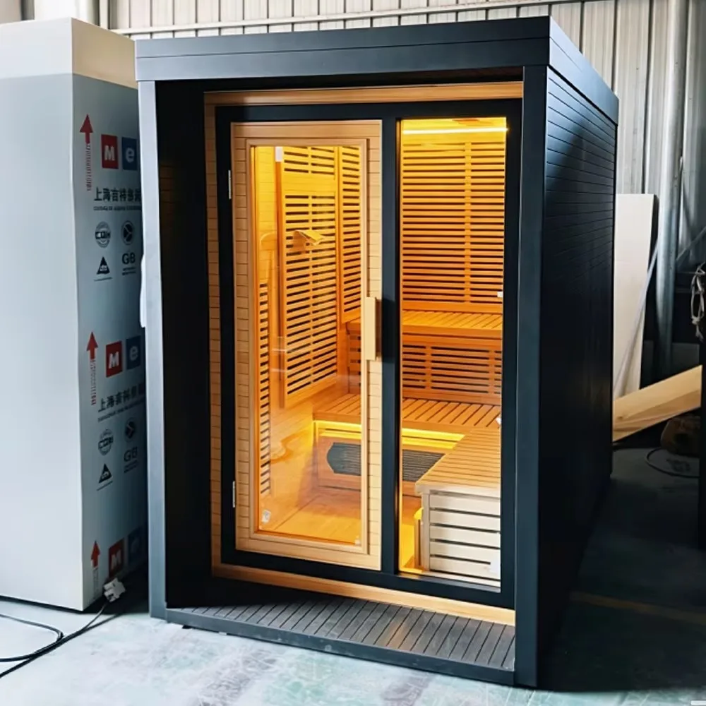 2 Person Canadian Hemlock Low EMF Full Spectrum Infrared Sauna Room Cabin with Bluetooth for Home Spa CE Certified