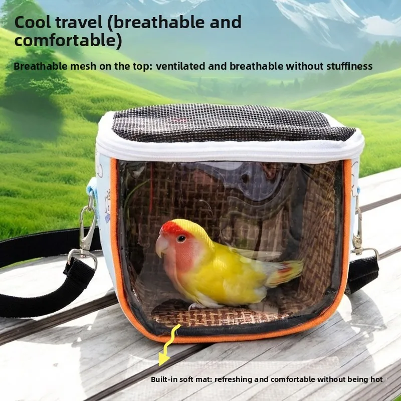 Waterproof Transparent Bird Travel Carrier, Portable Observable Parrot Nest Cage for Budgie Small Parrots