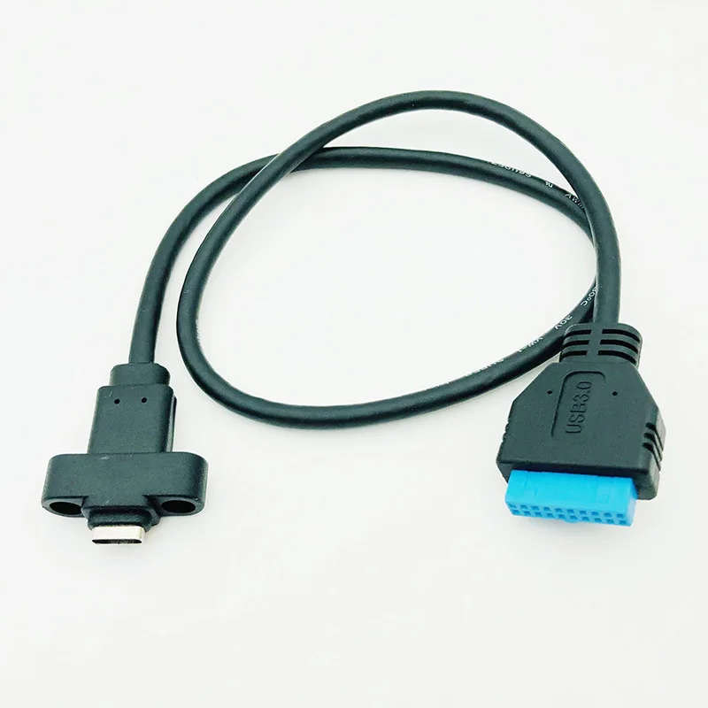 Conectores USB3.0 20/19Pin para Tipo-C Porta Única USB 3.1 Tipo C USB-C Fêmea para USB 3.0 Motherboard 19pin Cable Cable 30cm/50cm