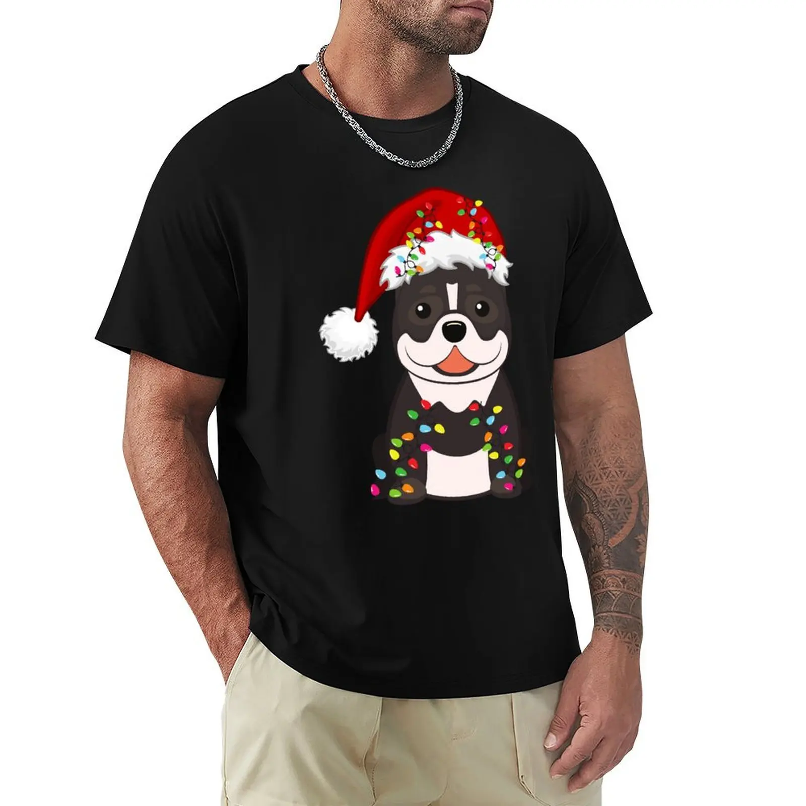Pitbull Holiday Christmas Light - Divertidas luces navideñas de Pitbull con gorro de Papá Noel, camiseta navideña de Papá Noel