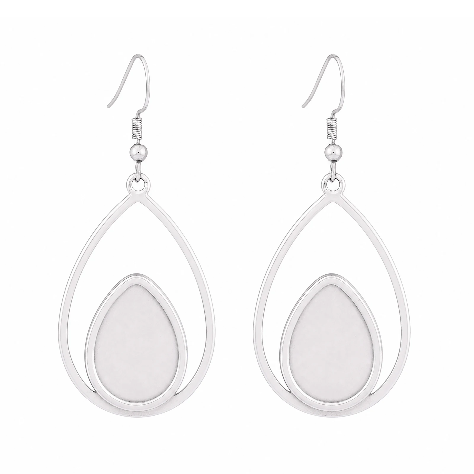 10pcs Stainless Steel Teardrop Frame Earring Base Blanks 13x18mm Pear Shape Cabochon Earrings Bezel Setting Trays Diy Findings