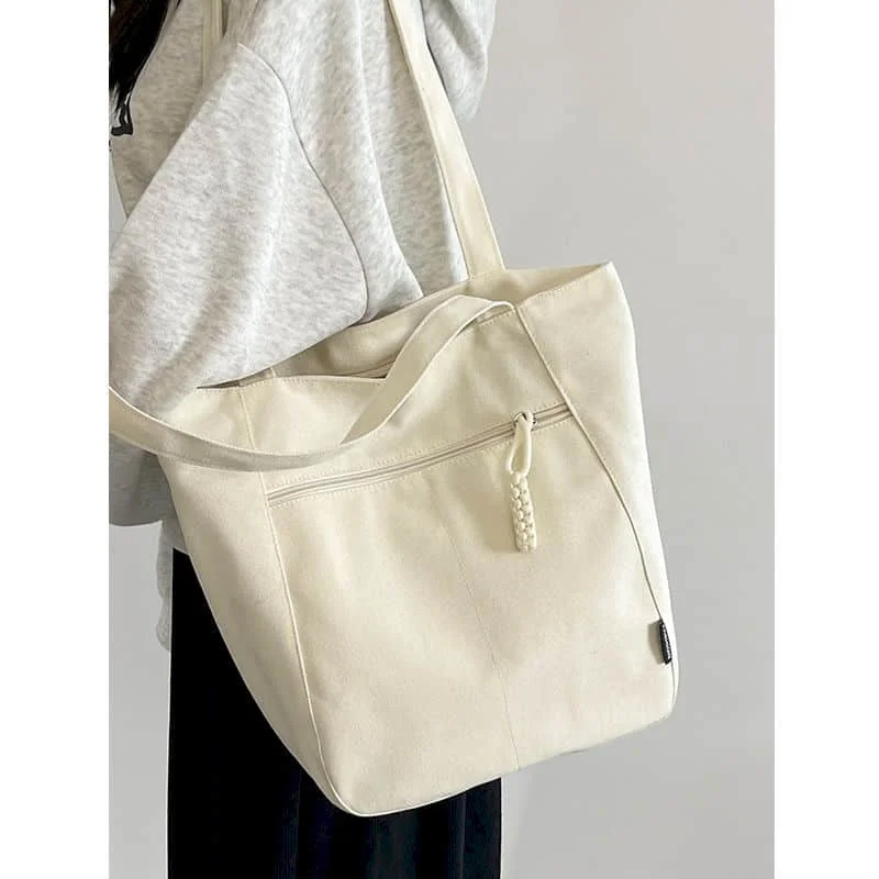 

Холщовые сумки-тоут для женщин, повседневная однотонная сумка на плечо большой вместимости, студенческие сумки для покупок, новинка 2023 года, модные