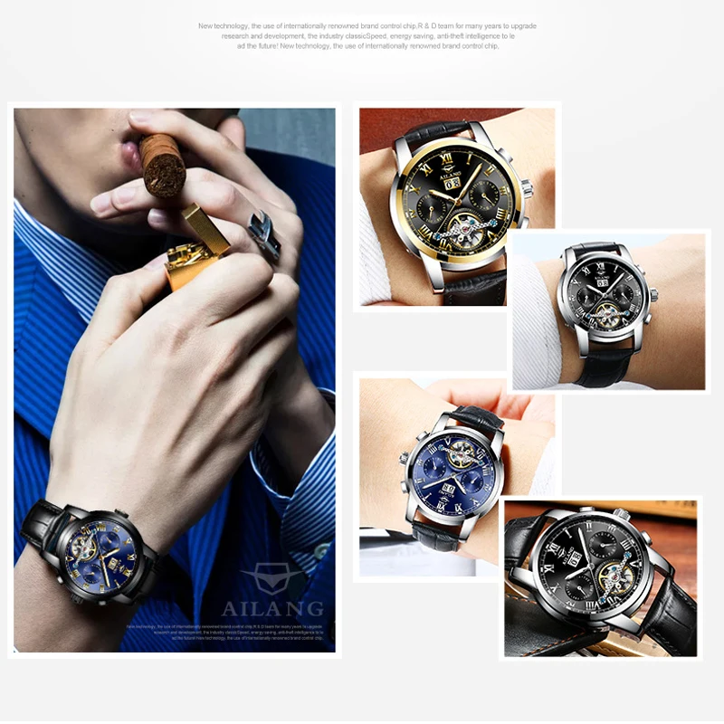 AILANG Luxury Brand Tourbillon Mechanical Watch Luminous Waterproof Men Fashion Business Watch Stainless Steel Strap Reloj 8505