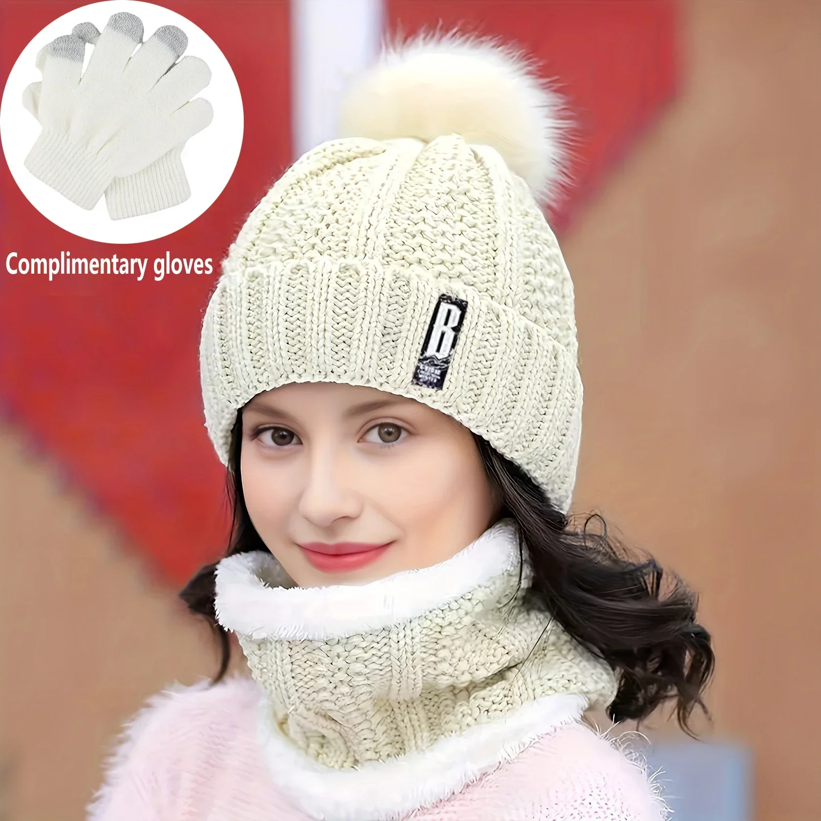 Set da 2/3 pezzi di cappello invernale, sciarpa e guanti realizzati con metodo in maglia di peluche spessa antivento, regalo ideale per Natale Cappello per il tempo libero all'aperto