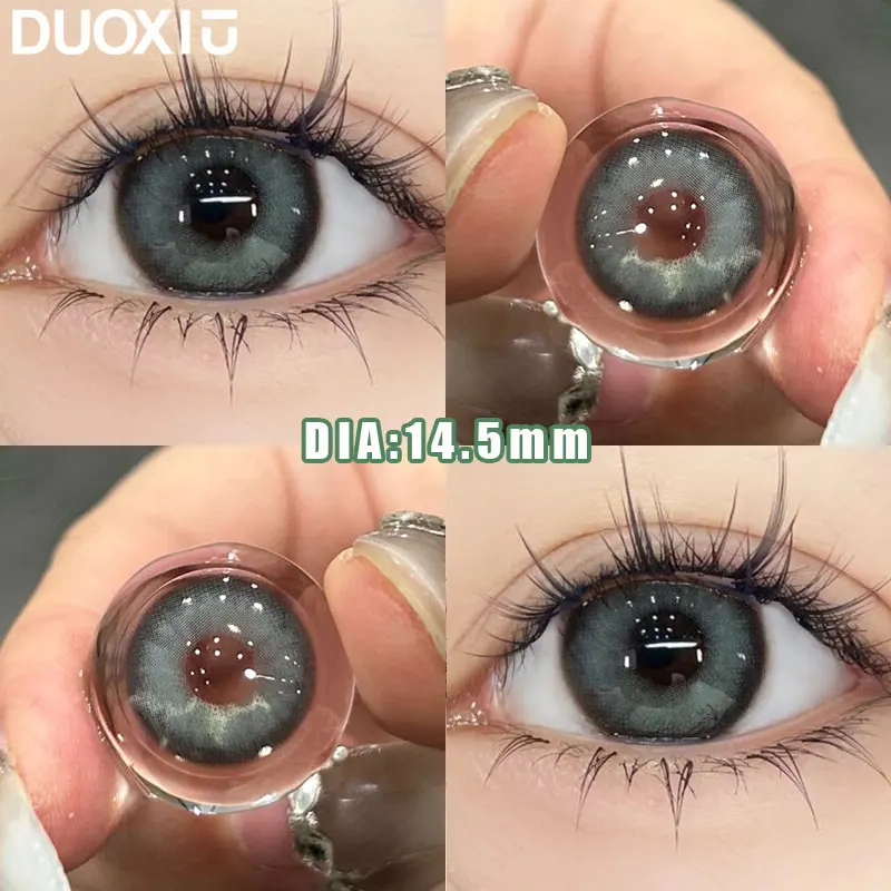 Duoxiu คอนแทคเลนส์นักเรียน1คู่สีเขียวเครื่องสำอางสีดำใบสั่งยาสายตาสั้น gratis ongkir ตาแต่งหน้า