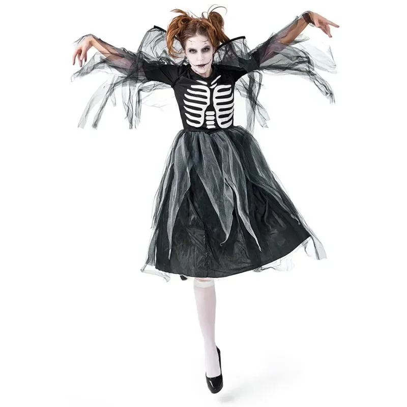 Sexy dia mexicano dos mortos crânio fantasma noiva cosplay traje helloween festa assustador vampiro boneca fantasia vestido