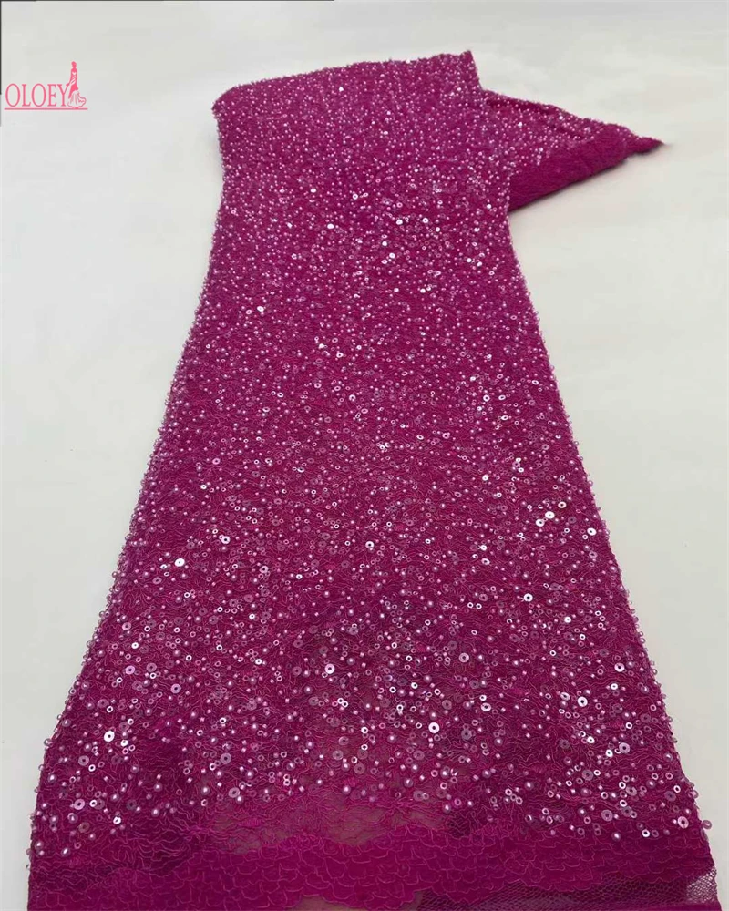 

Elegant Nigerian Sequins Lace Fabric African Embroidery Beaded for Wedding Party Fabric