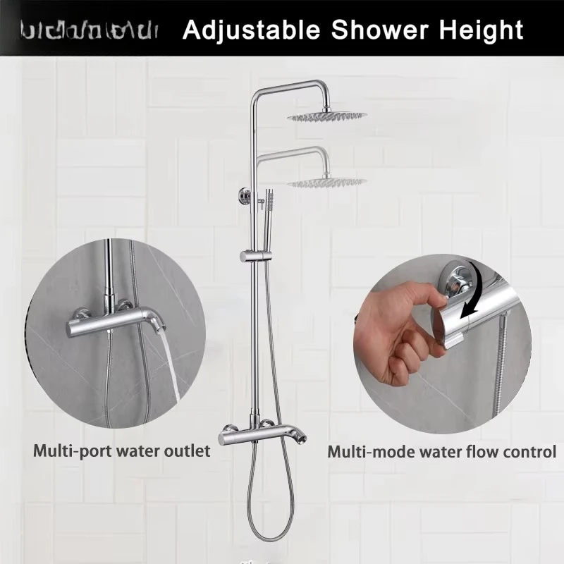 Robinet de douche thermostatique chromé contemporain de haute qualité, système de douche de salle de bains, colonne de douche murale