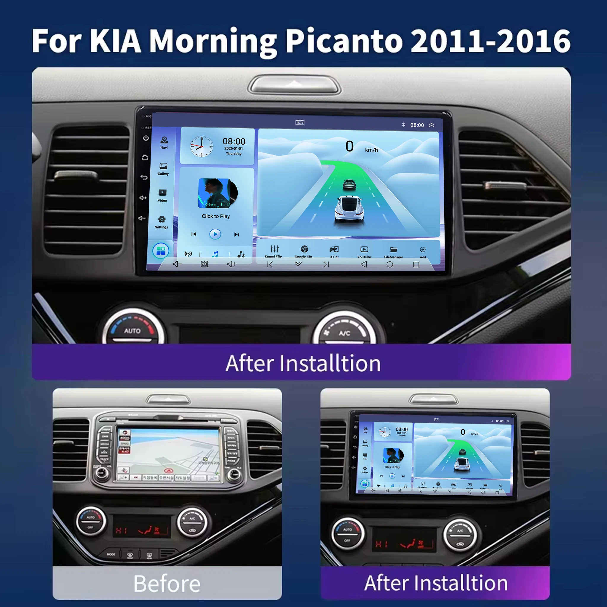 Cortex-A76 Octa-Core Android 16 Car Radio For Kia Morning 2 Picanto 2011-2016 LHD RHD Multimedia NO 2Din GPS Navigation Carplay