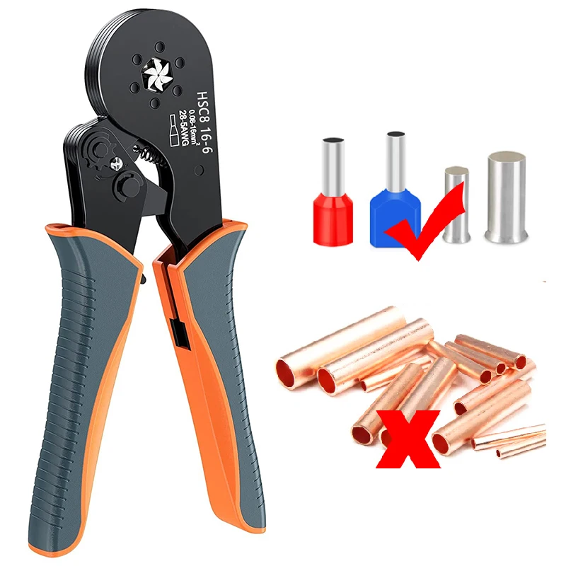 

Self-Adjustable Ratcheting Crimping Pliers for End-Sleeve Terminals HSC8 16-6 Hexagonal Wire Ferrule Crimper Tool 0.08-16mm²