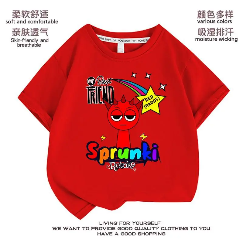 Kawaii Sprunki T-shirt a maniche corte Top stampati Cartoon Moda Abbigliamento per bambini T-shirt Abbigliamento estivo T-shirt casual larghe