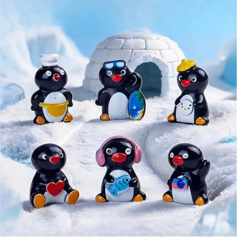 6Pcs Mini Resin Penguin Figurines Cute Cartoon Animal Ornament Small Statue For Desktop Decor Micro Landscape DIY Crafts