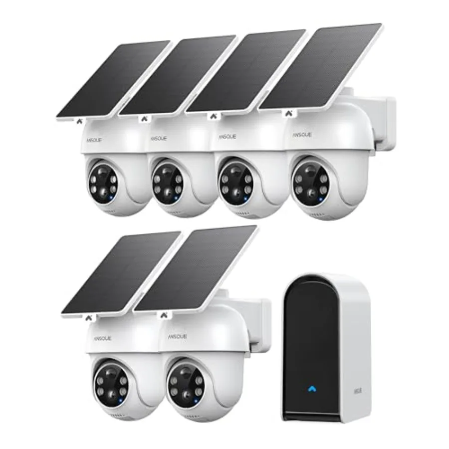 

Outdoor security camera system: wireless, solar-powered, 6-camera kit with 2K color night vision, 360 PTZ, auto tracking, local