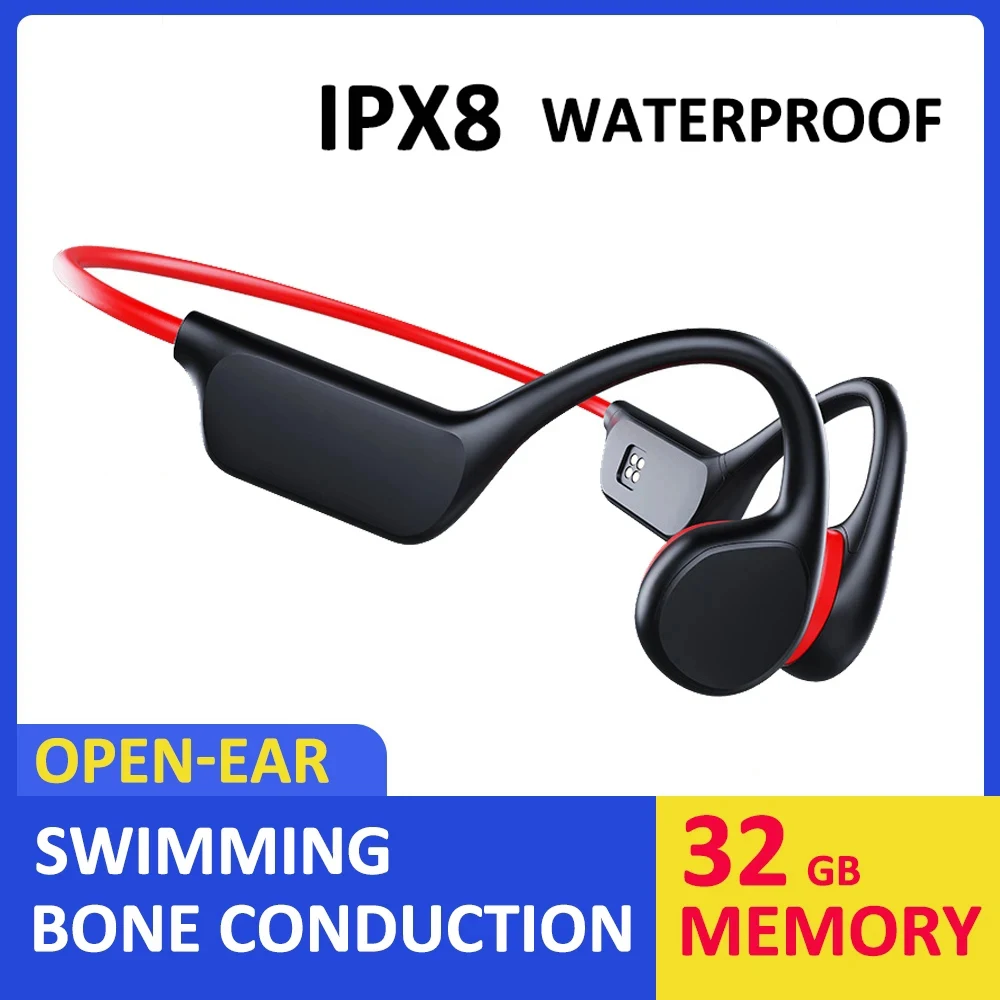 

Bone Conduction Earphones IPX8 Waterproof Bluetooth Wireless Headset MP3 Player Hifi Ear-hook Headphone With Mic Swimming Earbud