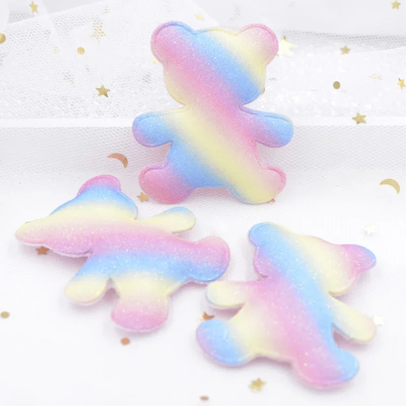 8Pcs Upscale Glitter Powders Cartoon Bear Appliques Padded Patches for DIY Happy Birthday Party Magical Dessert Ornament