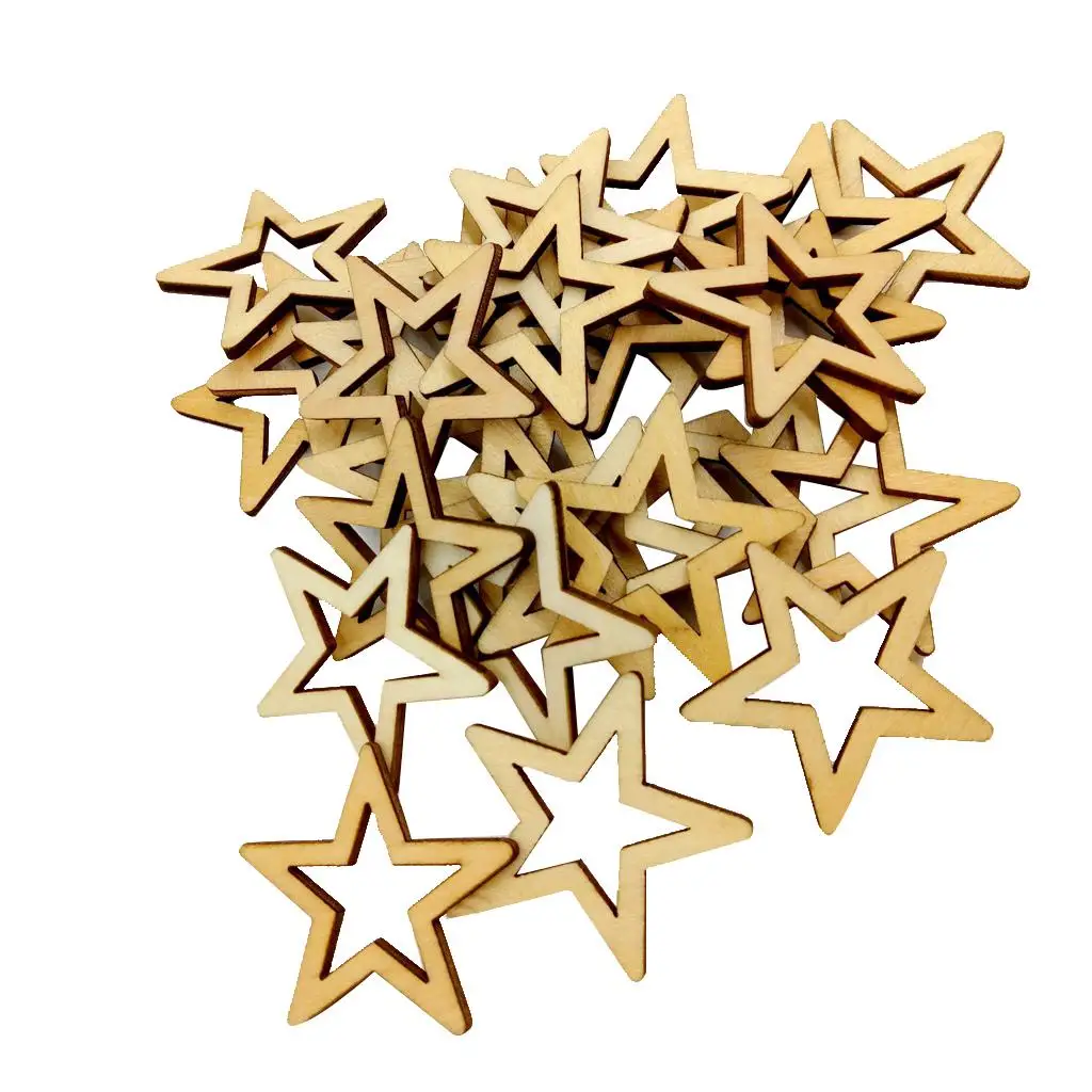 25Pack 50mm Hollow Star Shape Unfinished Wooden Embellishment for Craft Christmas Wedding Decoration DIY Supplies