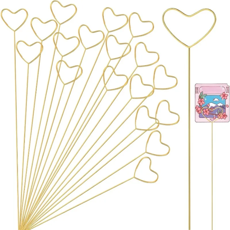 20pcs Metal Floral Pattern Table Card Holder, Heart-shaped Flower Design Table Number Holder, Golden Metal Card Photo Clip