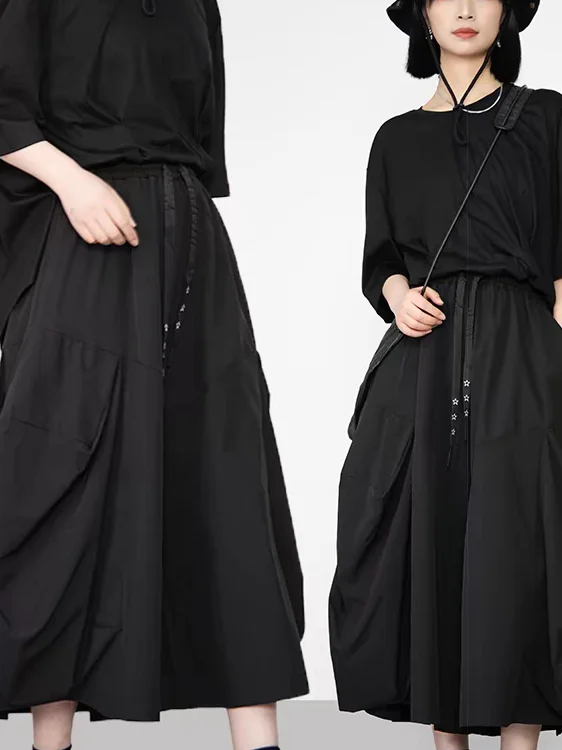 

Брюки-юбка с высокой талией и широкими штанинами, повседневные, универсальные, свободного кроя, для работы, с декоративными элементами, из других материалов, женская мода