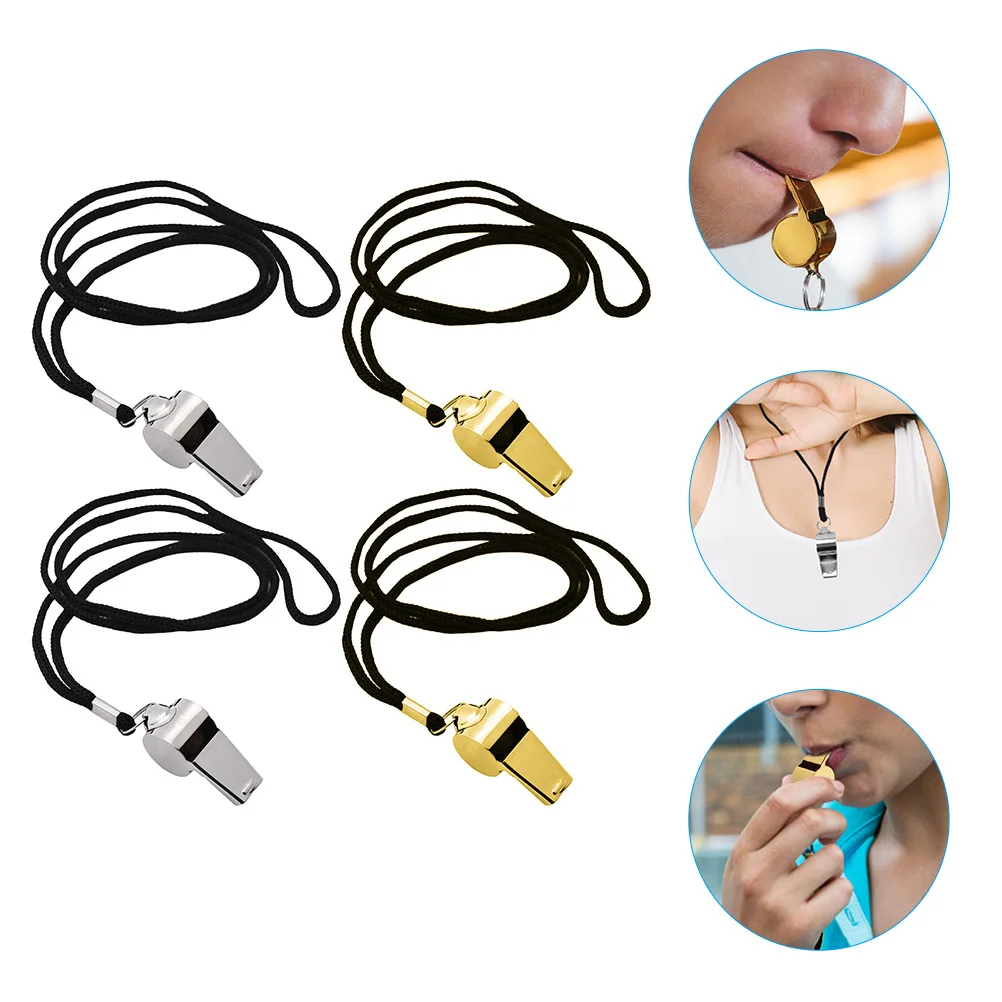 4 قطعة في الهواء الطلق صافرة معدنية بصوت عال بقاء صفارات السلامة التخييم التنزه الطوارئ المحمولة بصوت عال السفر الحكم الرياضة