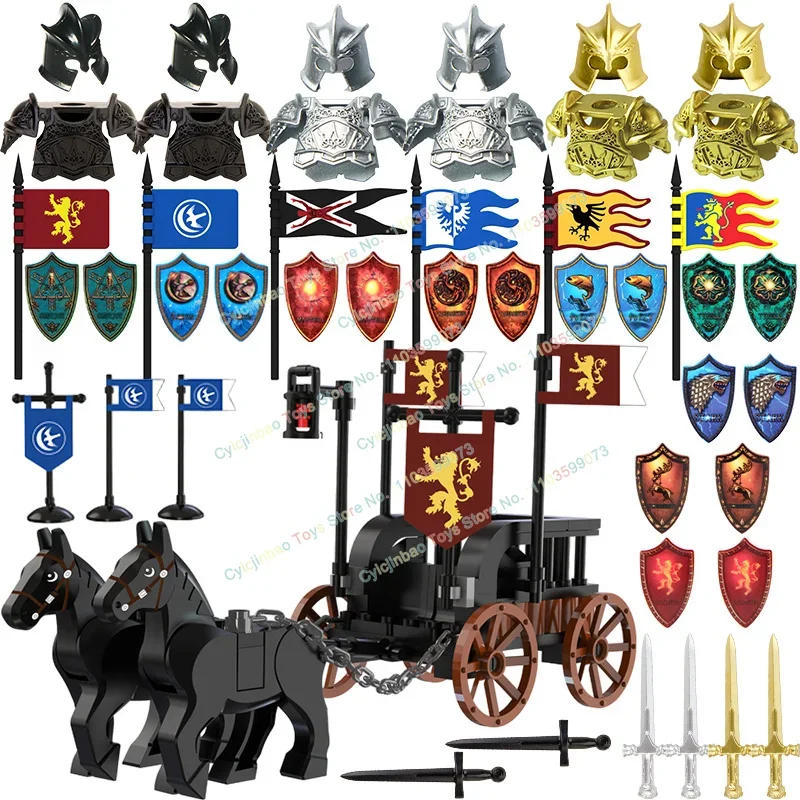 

PJT053 Helmet Flag Shield Knight Accessories Medieval Military Weapons Building Blocks Toys for Children Birthday Gifts