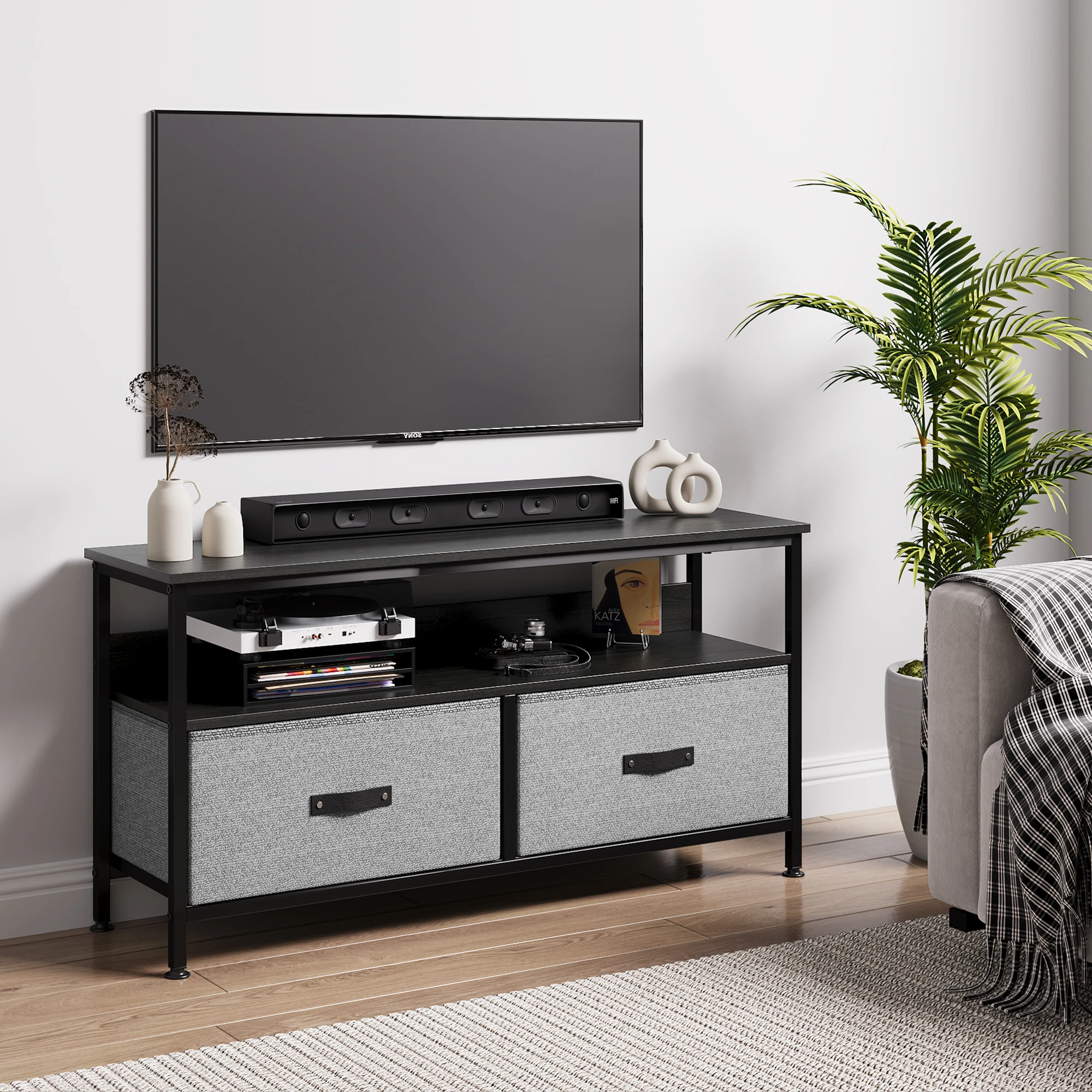 

TV Stand, Entertainment Center with Storage, 50 Inch TV Stand for Bedroom Small TV Stand Dresser with Drawers and Shelves