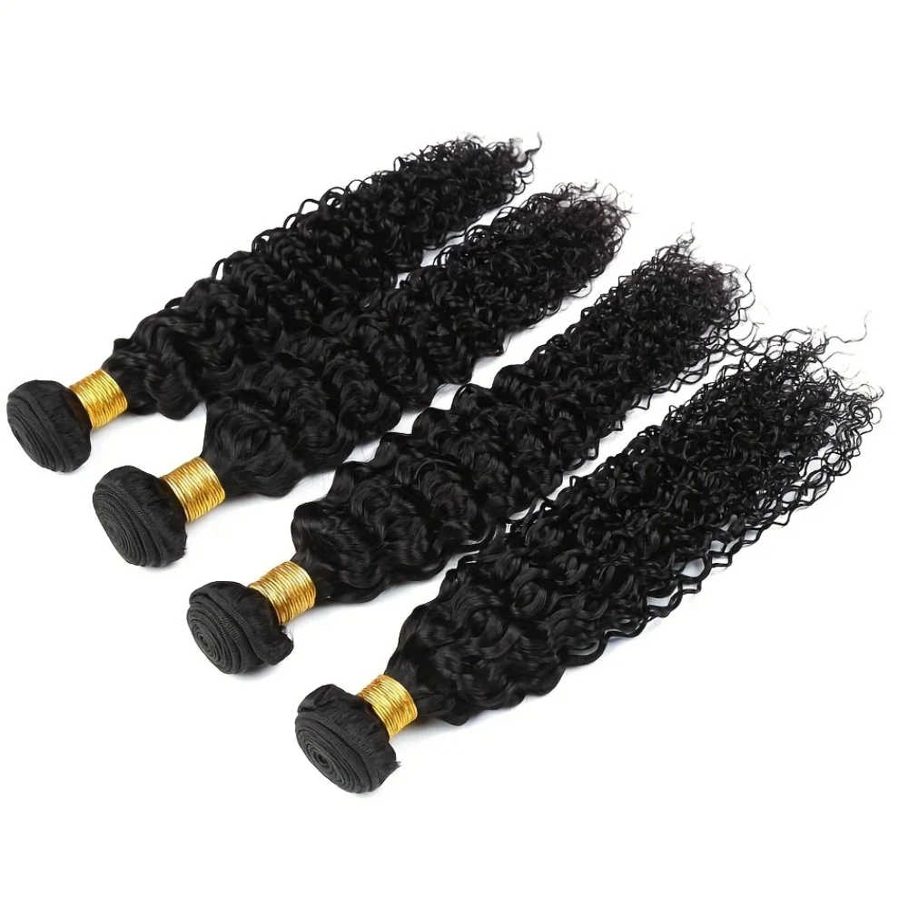 Вьющиеся волнистые пучки человеческих волос 14, 16, 18, 20 дюймов, 10 А, 100% необработанные пучки человеческих волос, натуральный черный вид, ультрамягкие, не спутываются