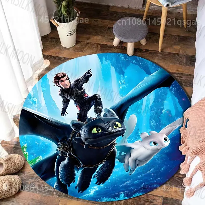 1PC H-H0w to Train Your D-Dragon Print Round Carpet for Living Room Bedroom Table and Chair Sofa Home Decor Area Rug Luxury Gift