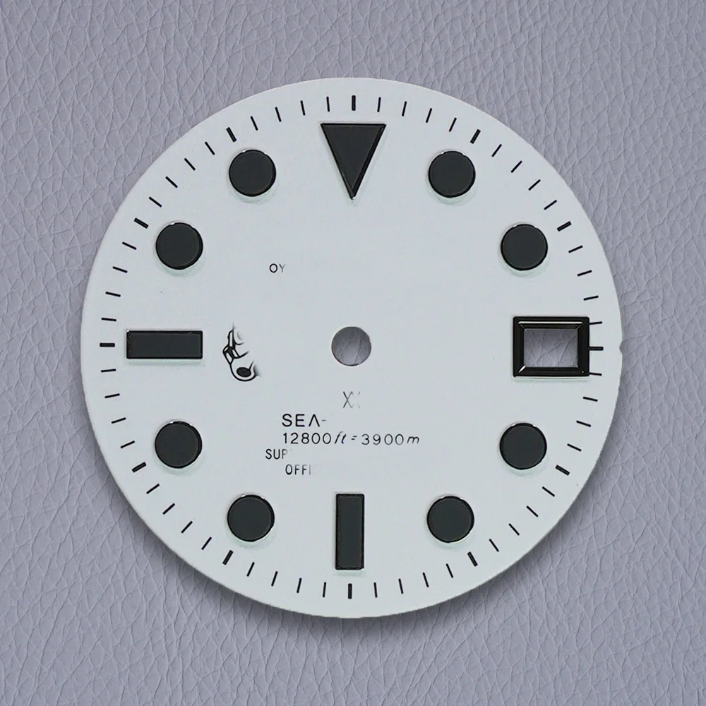 28.5 ミリメートル S ロゴ NH36 漫画犬ダイヤルフィット NH35 ムーブメントグリーン発光ホワイトダイヤル時計修正アクセサリー