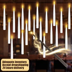 12/24/48/96/120Pcs Christmas Floating Candles with Magic Wand Flickering Electric Candles LED Flameless Candle Taper Candles