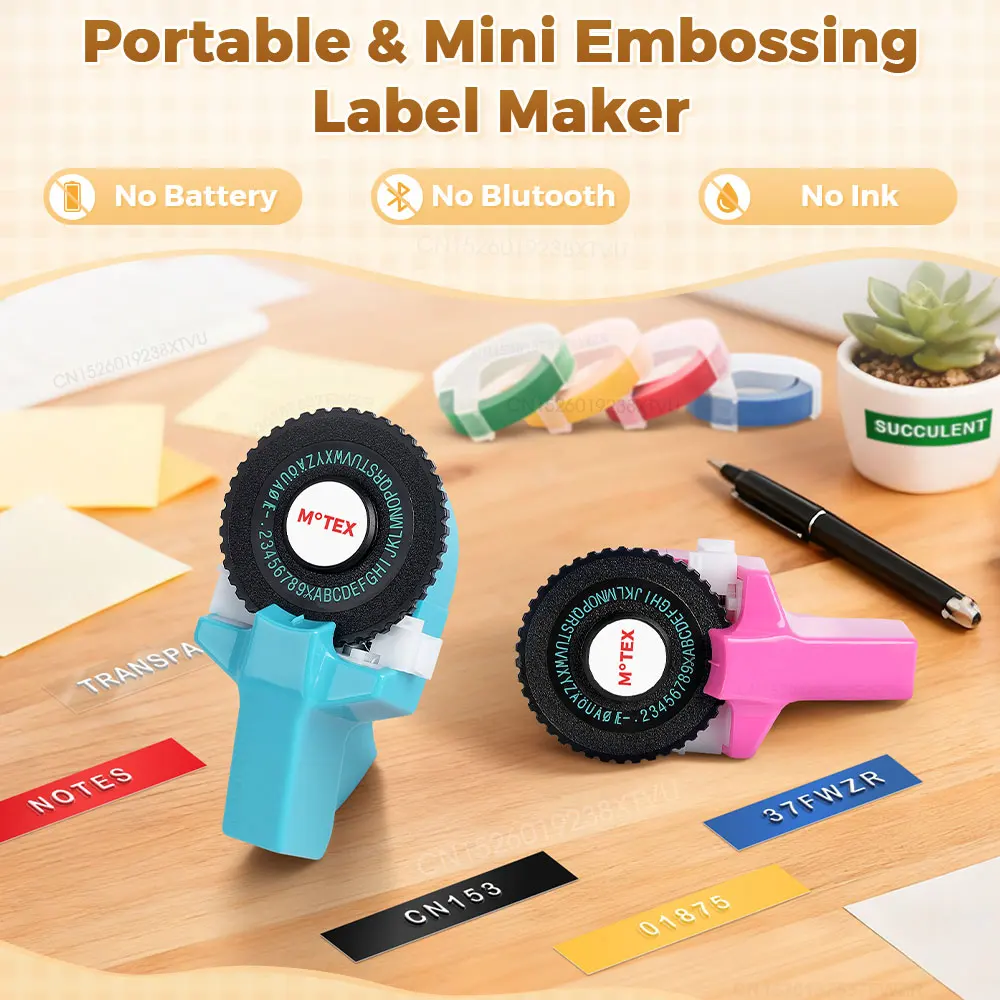 Mini Label Printer Maker Motex E101 Dymo Labeler Portable 3D Embossing Typewriter Replace for B90 Dymo 12965 Labeling Machine