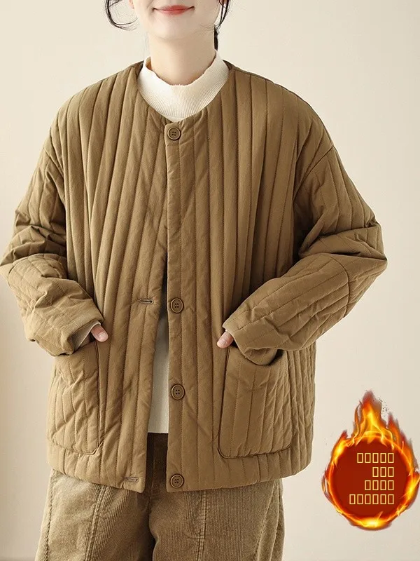 Retro redondo Ne Thiened invierno algodón Jaet suelto ajuste coreano Sle más tamaño adelgazante prendas de vestir exteriores ropa femenina