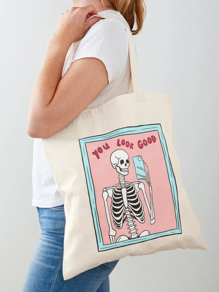

you look good skeleton mirror selfie Tote Bag shopping bag logo bags for women cloth bag woman hand ladies