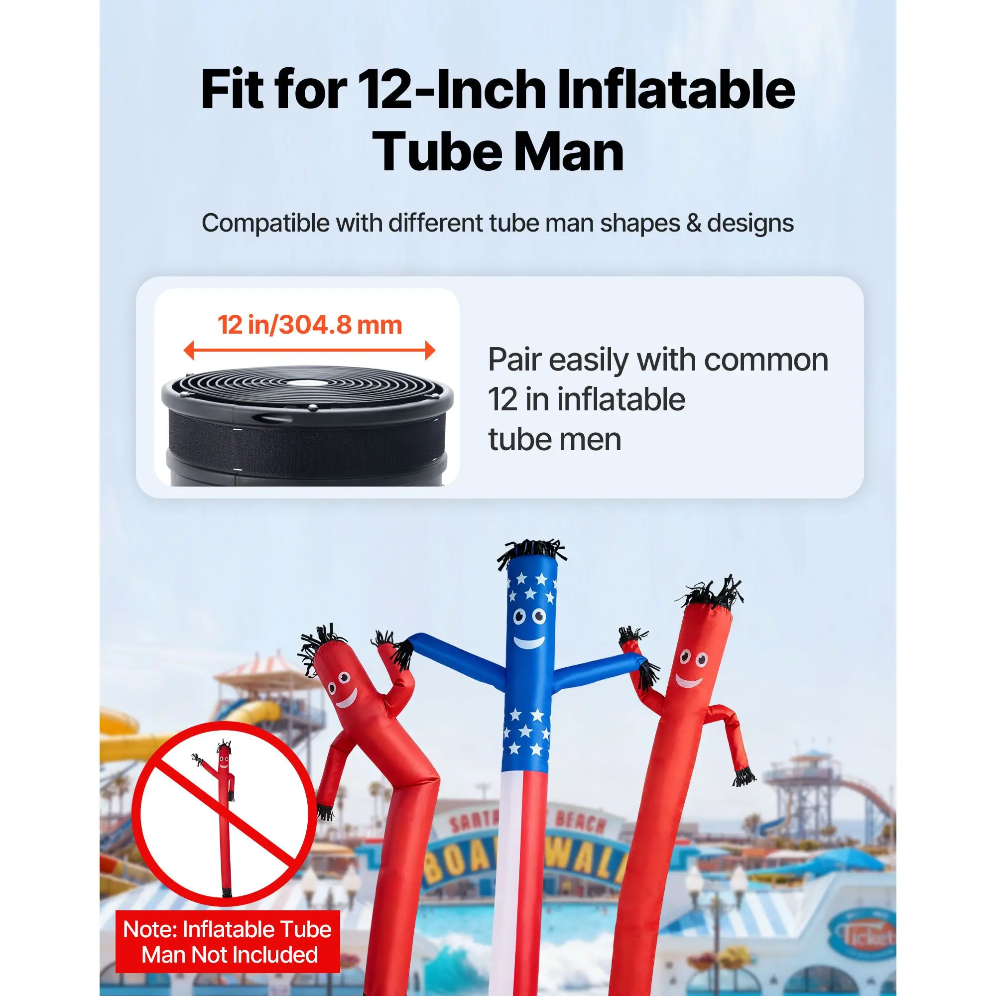 Inflatable Tube Man Blower, 1/2 HP 370W, PP Fan for Wacky Waving Guy, IPX3 Waterproof, Fits 12-Inch Diameter Outdoor Arm Swing
