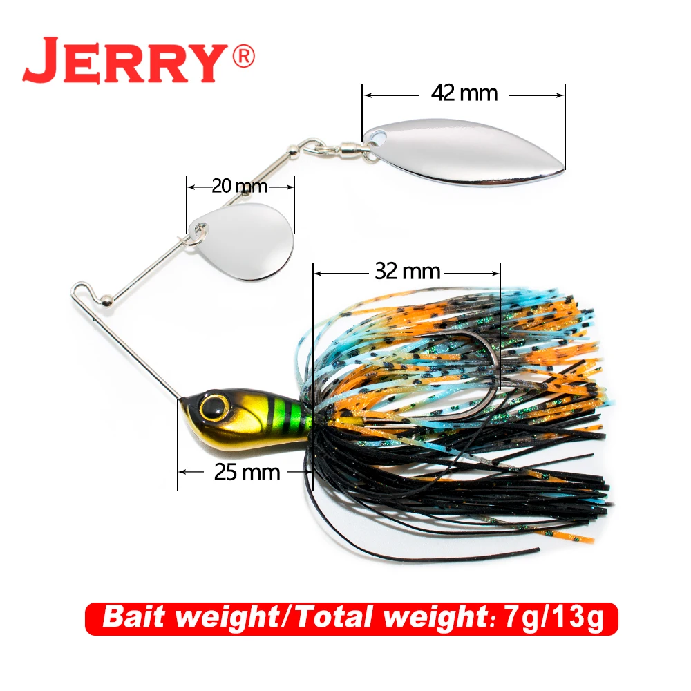 Jerry Double Blade Spinnerbait 1/4oz 3/8oz 1/2oz Willow Colorado Spinner Bait Silicone Skirt for Bass Fishing Lures