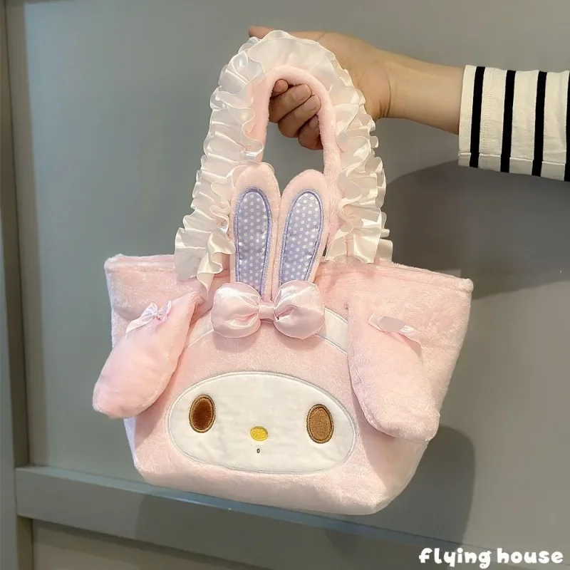 MINISO Plush Bag Kawaii Sanrio Anime Handbag Cinnamoroll Kuromi Melody Cartoon Soft Stuff Shoulder Cosmetic Bags Girl Gifts