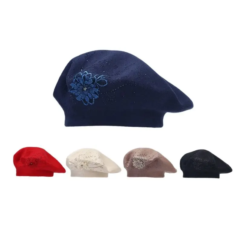 Autumn and Winter Floral Cotton Buckle Beret Painter Hat Octagonal Hat Women and Girl 13