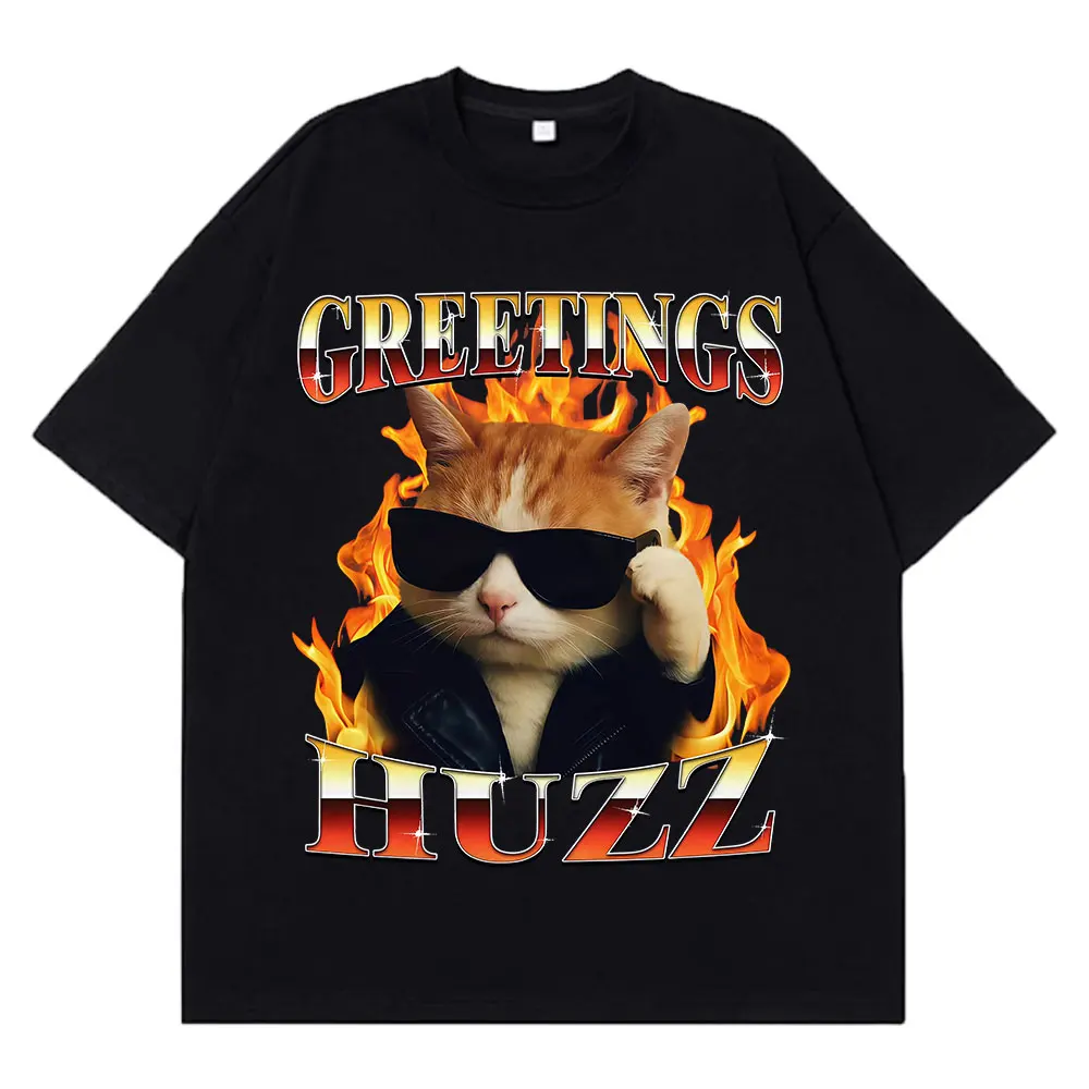 

Футболка Saludos huzz Fun CAT Meme, модная, для дома, с коротким рукавом, повседневная, ретро, расслабленная
