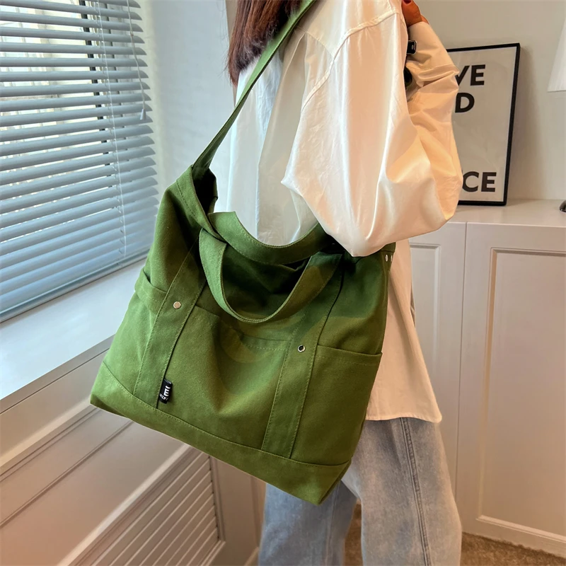 

Multi Pockets Canvas Big Size Handbag Female Male Teenager Student Over Large High Street Hip Hop Fabric Zipper Messenger Bag