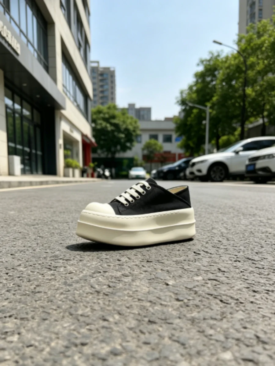 

Retro Men Shoe Women Sneaker Black Canvas Low Top Casual Shoes Lace Up 7cm Thick Sole Pantshoes Ro Black Leather Heel-drop Shoes