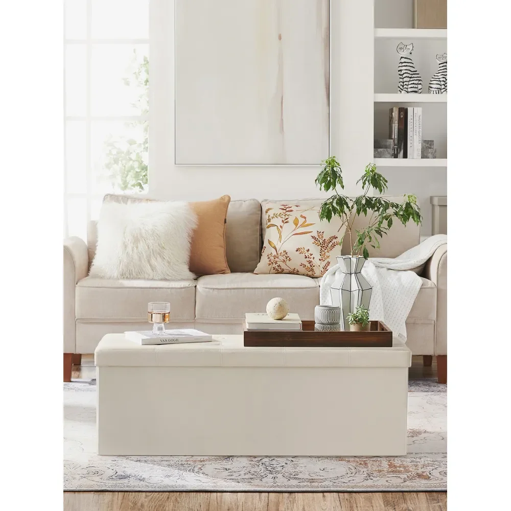 

Складная скамья-пуф для хранения, 43 дюйма, с подушкой, из искусственной кожи, выдерживает до 300 кг, бежевый, черный, коричневый