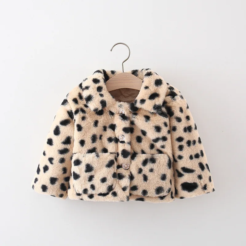 Female Baby Winter Coat Leopard Print Long Sleeved Warm Windproof Wool Sweater Suitable For 0-3 Year Old Baby Coat