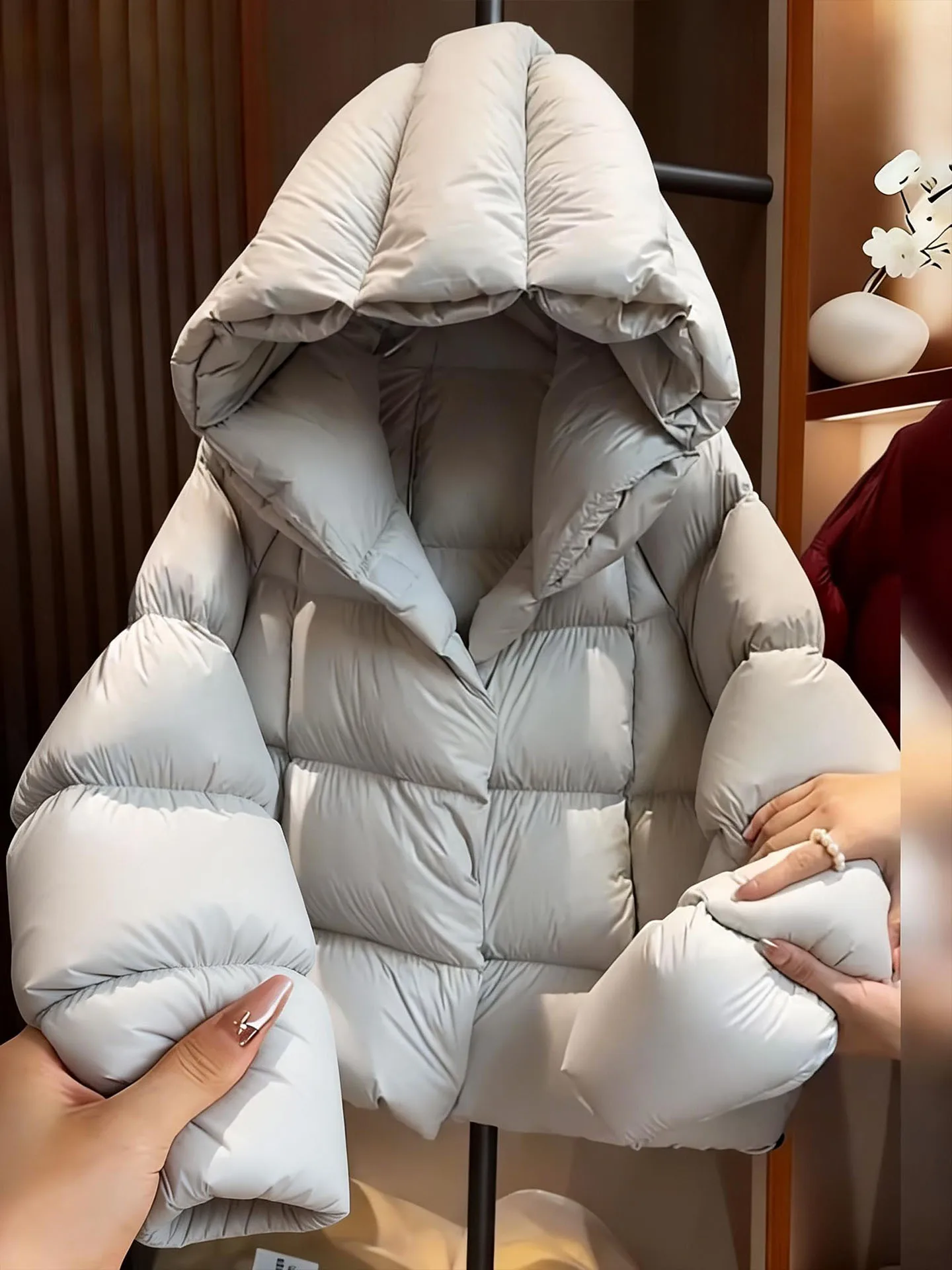 

Unique ort Puffer Jaet Women's Beige Winter Coat Hat Inteated Warm Sli Cact Size Fem Outerwear Korean Sle