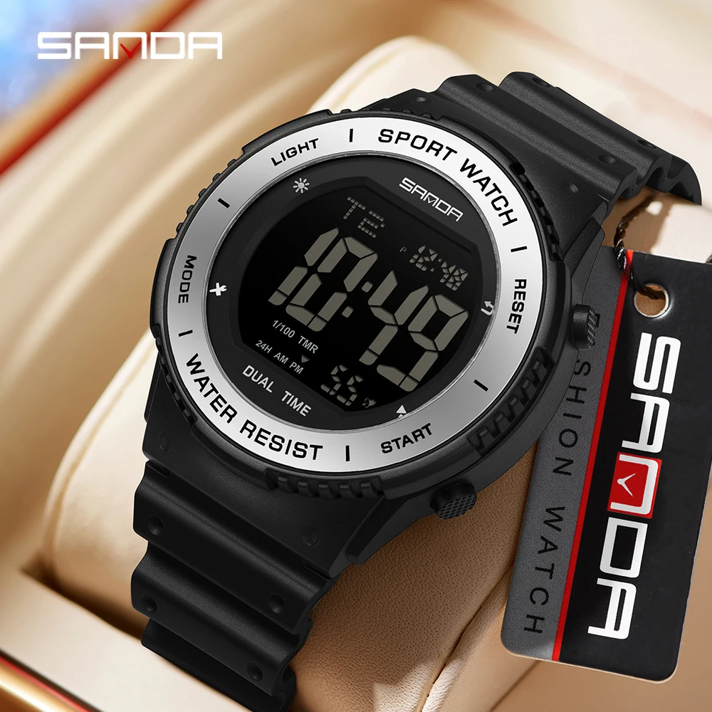 SANDA 2230 Timing Men's Electronic Watch Outdoor Climbing Sports Waterproof LED Large Dial Men's Electronic Watch Alarm Clock