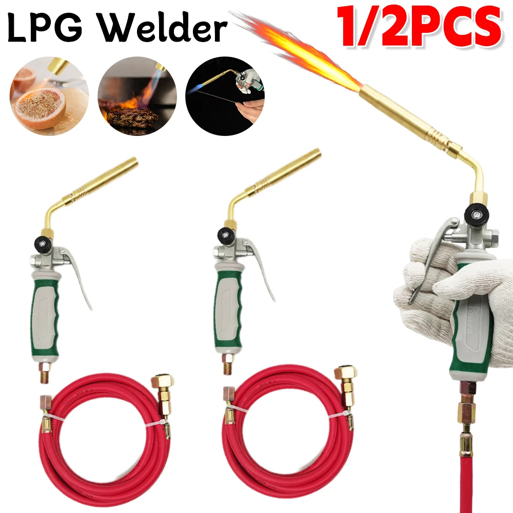 LPG Welder Germany Style MAPP Flamethrower Double Switch Liquefied Gas Burner Spiral Flame with 1.6m Rubber Hose Welding Tool