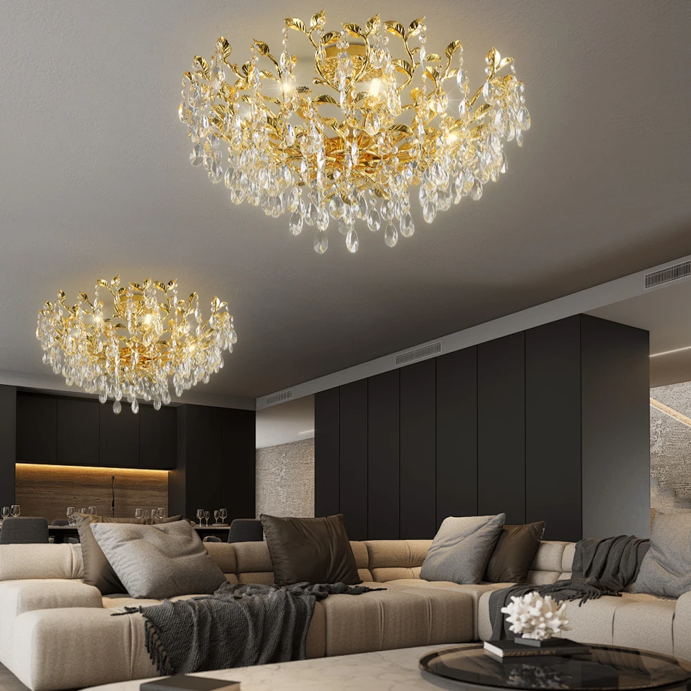 Modern Gold Crystal Chandelier- Luxury Round Ceiling Light for Bedroom, Living Room