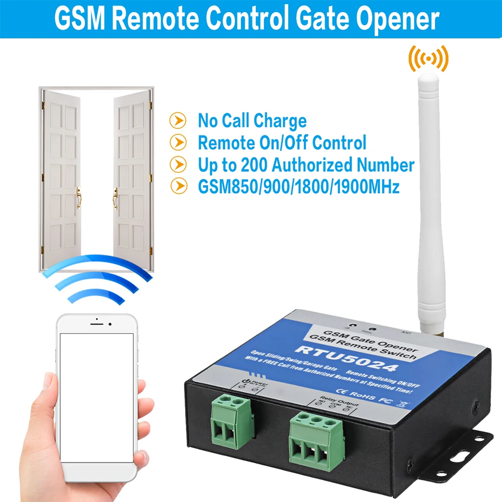 RTU5024 GSM Gate Opener Accessories Switch 850/900/1800/1900MHz Relay Remote Door for Household Bedroom Decoration