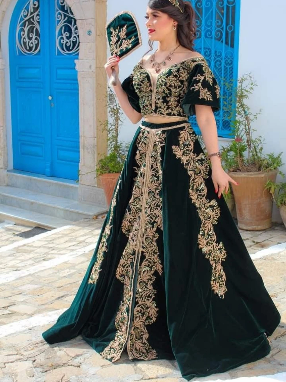 Fashion Outfits Evening Dress Dubai Moroccan Muslim Party Kaftan Caftan Velvet Dress Elegant Appliques Gown Vestidos De Gala