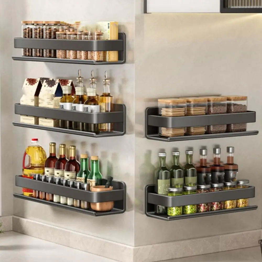 Wall Mounted Kitchen Storage Rack Rust Resistant No Drilling Wall Rack Moisture Resistant Adhesive Hanging Spice Rack