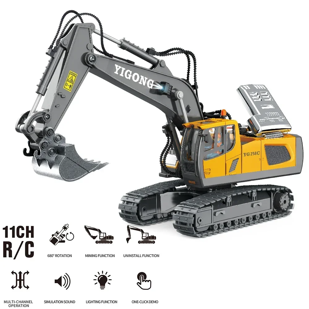 Conjunto de veículos de engenharia 1:20 11ch rc escavadeira 9ch bulldozer caminhão basculante 2.4g caminhão de controle remoto rc rastreador brinquedos para crianças